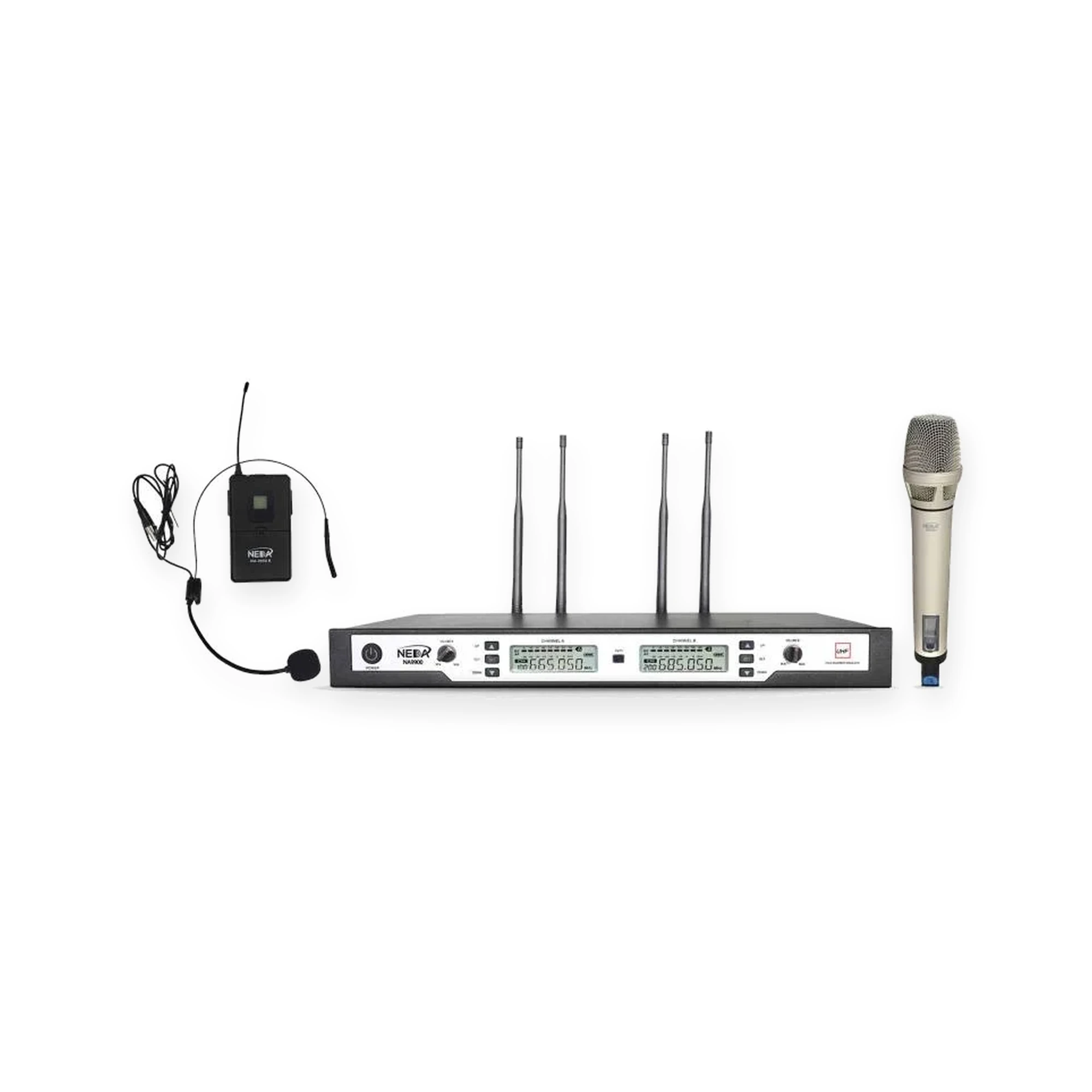 NEDA NA-9900B Dual Wireless Handheld & Lavalier Microphone System